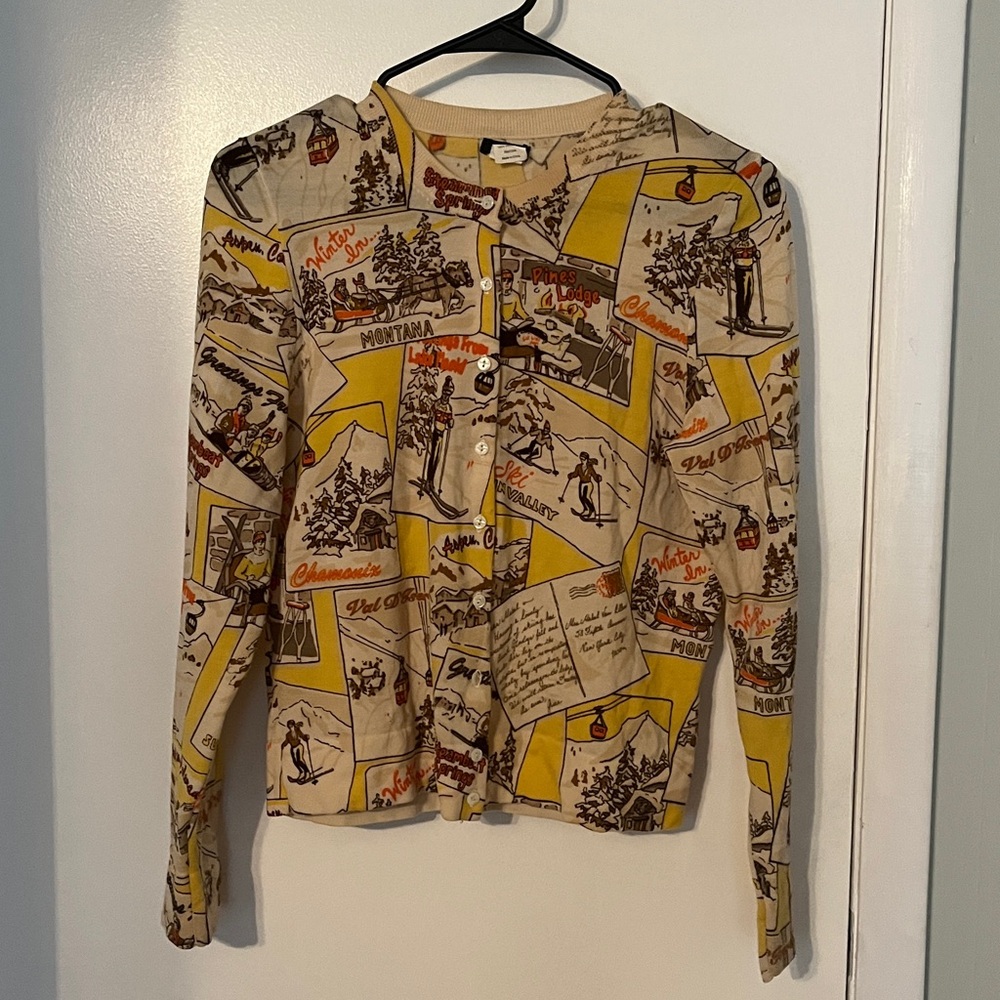 Vintage J. Crew postcard print Wool Cardigan